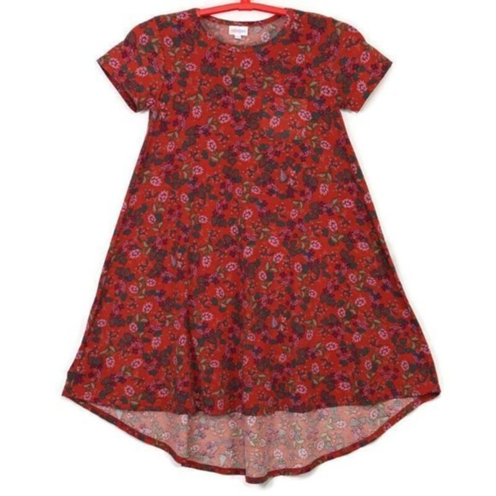 LuLaRoe Carly High Low Swing Dress‎ Orange Pink Purple Floral USA XXS